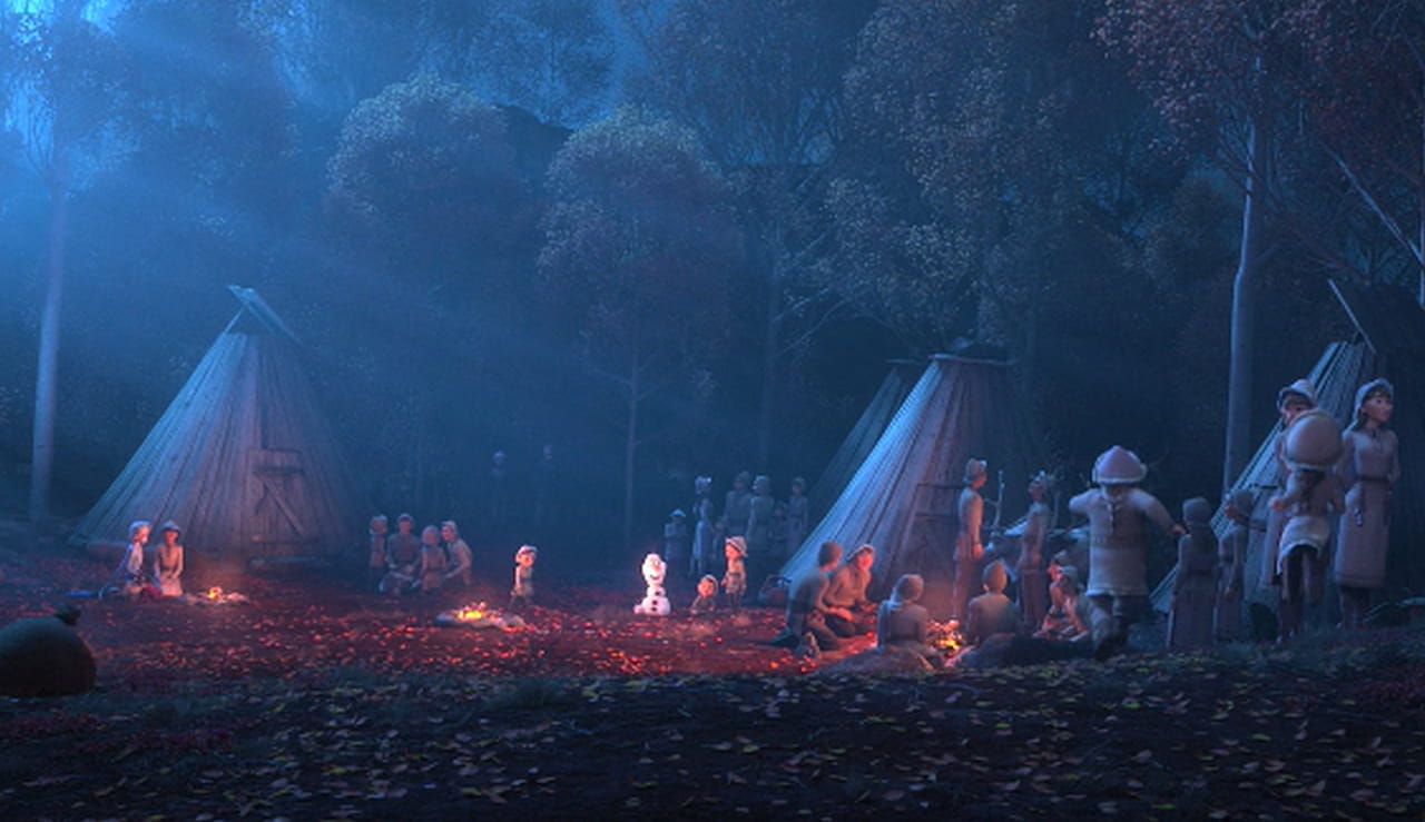 The main character and the Northuldra people resting at the camp