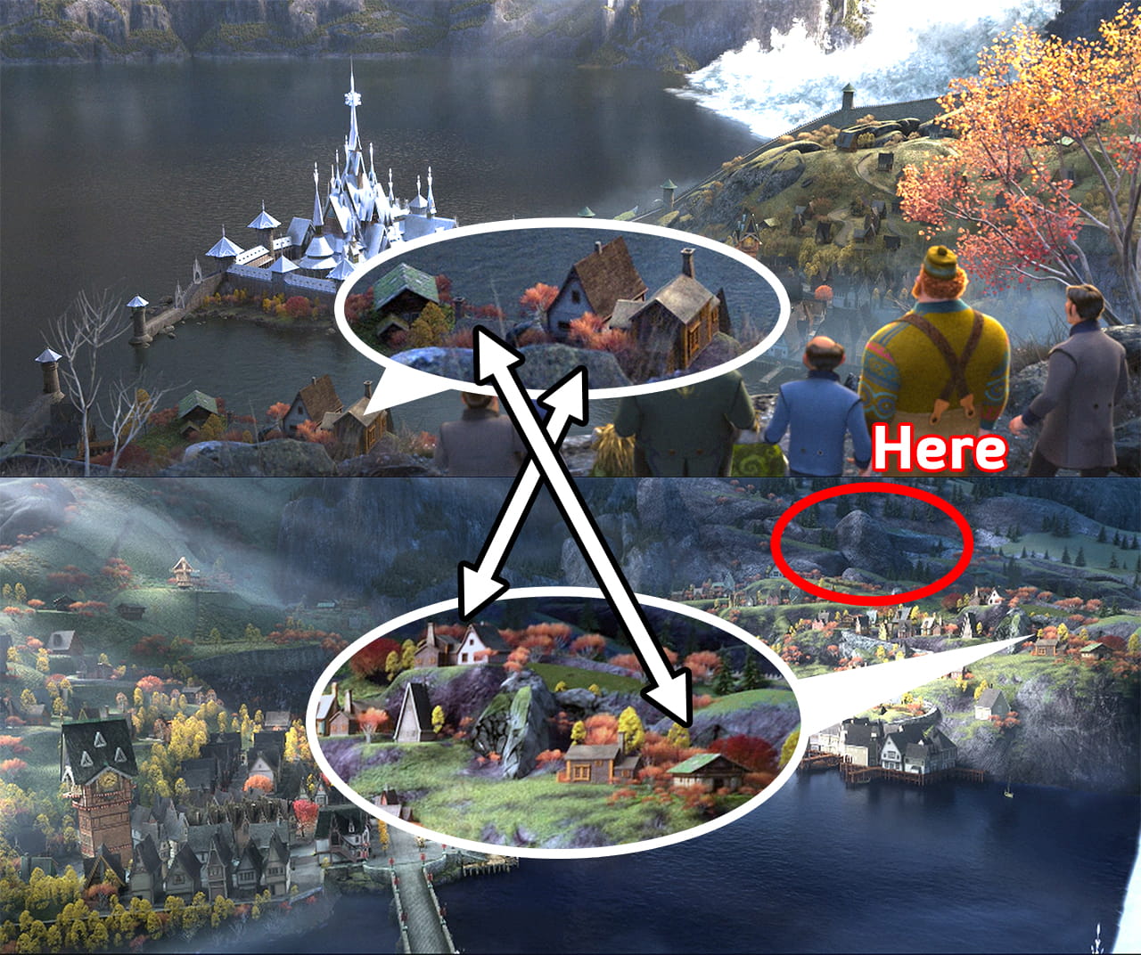 Arendelle castle seen from the opposite hill