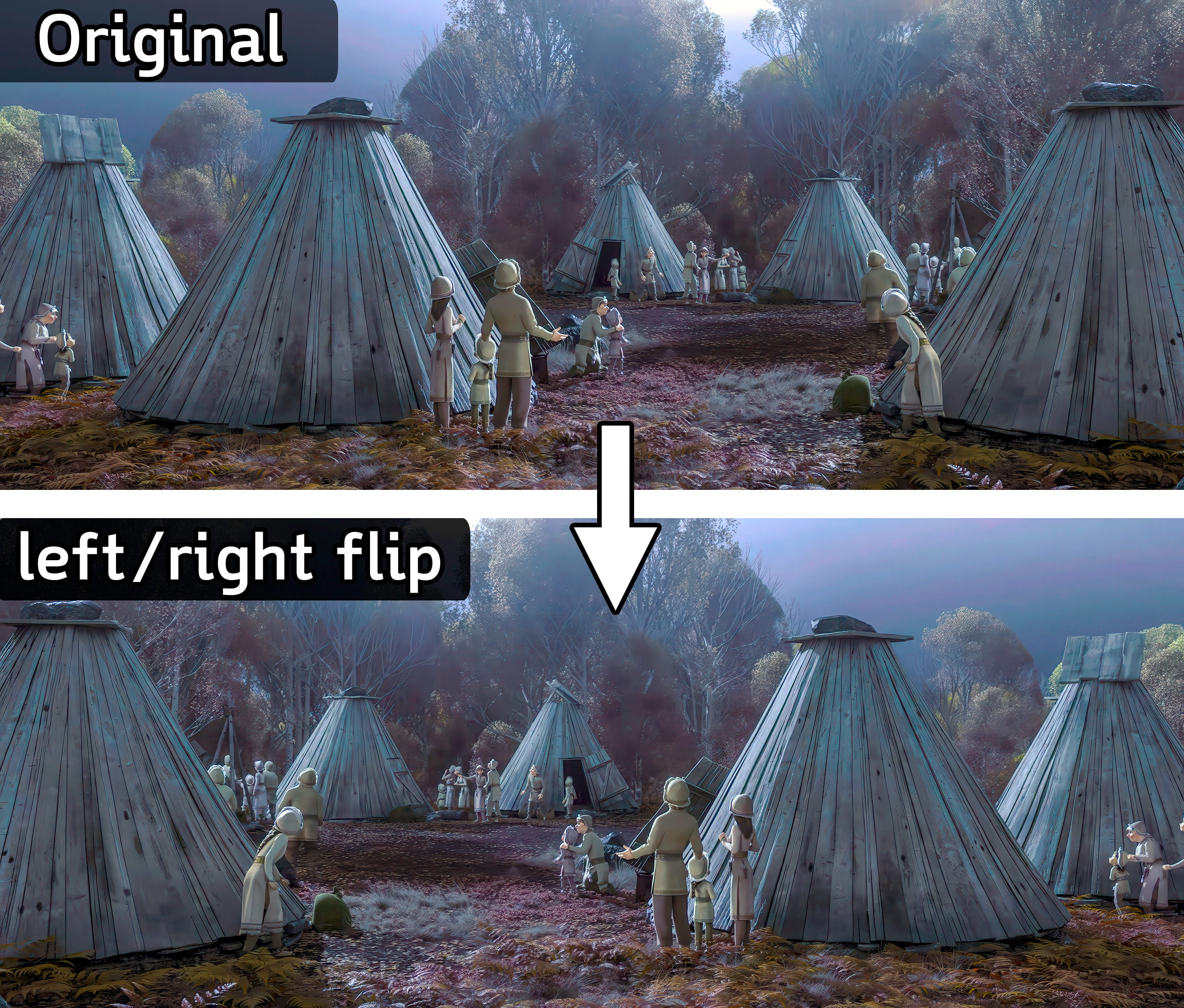 Comparing flipped image to the original scene