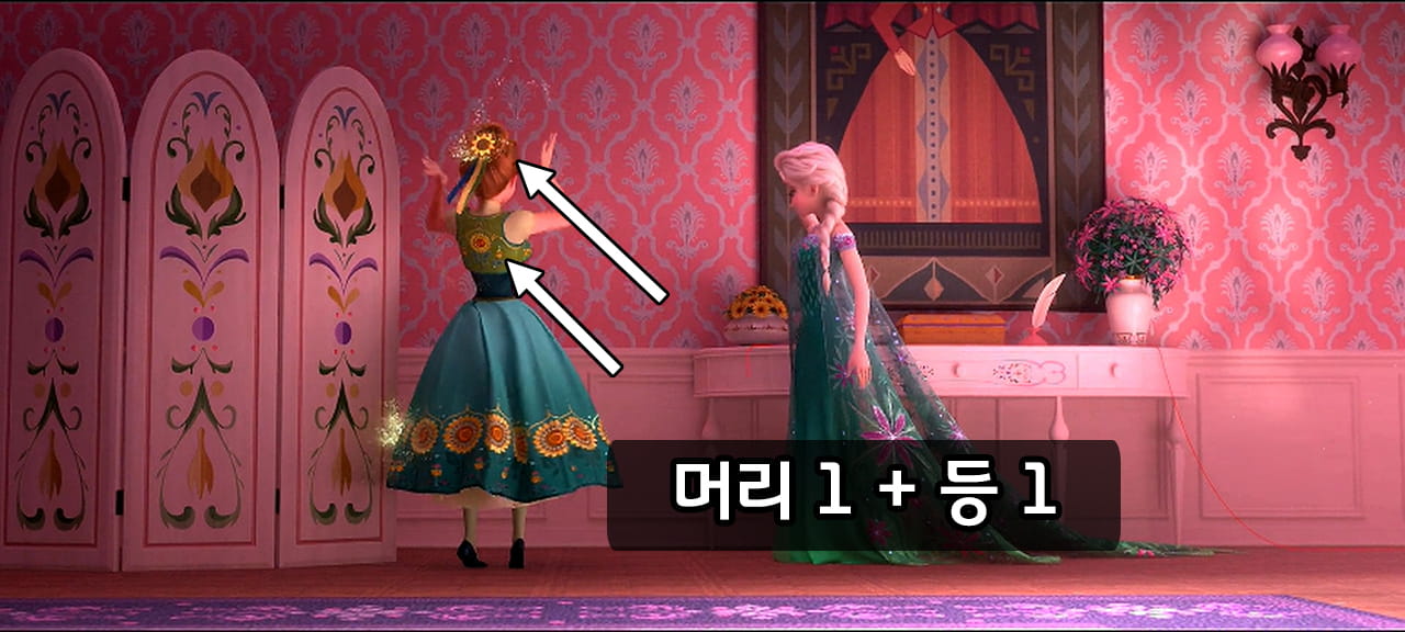 안나 머리와 등에 붙어있는 해바라기