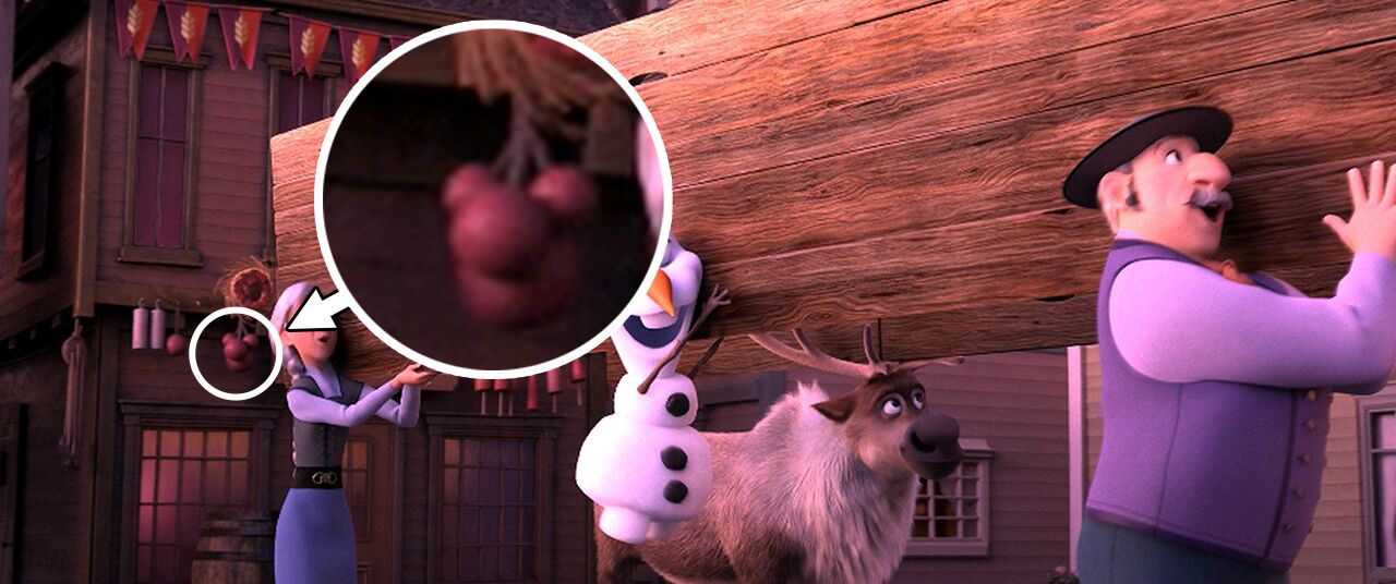 썸네체 속 상점가에 걸려있는 열매와 비슷한 미키의 모습