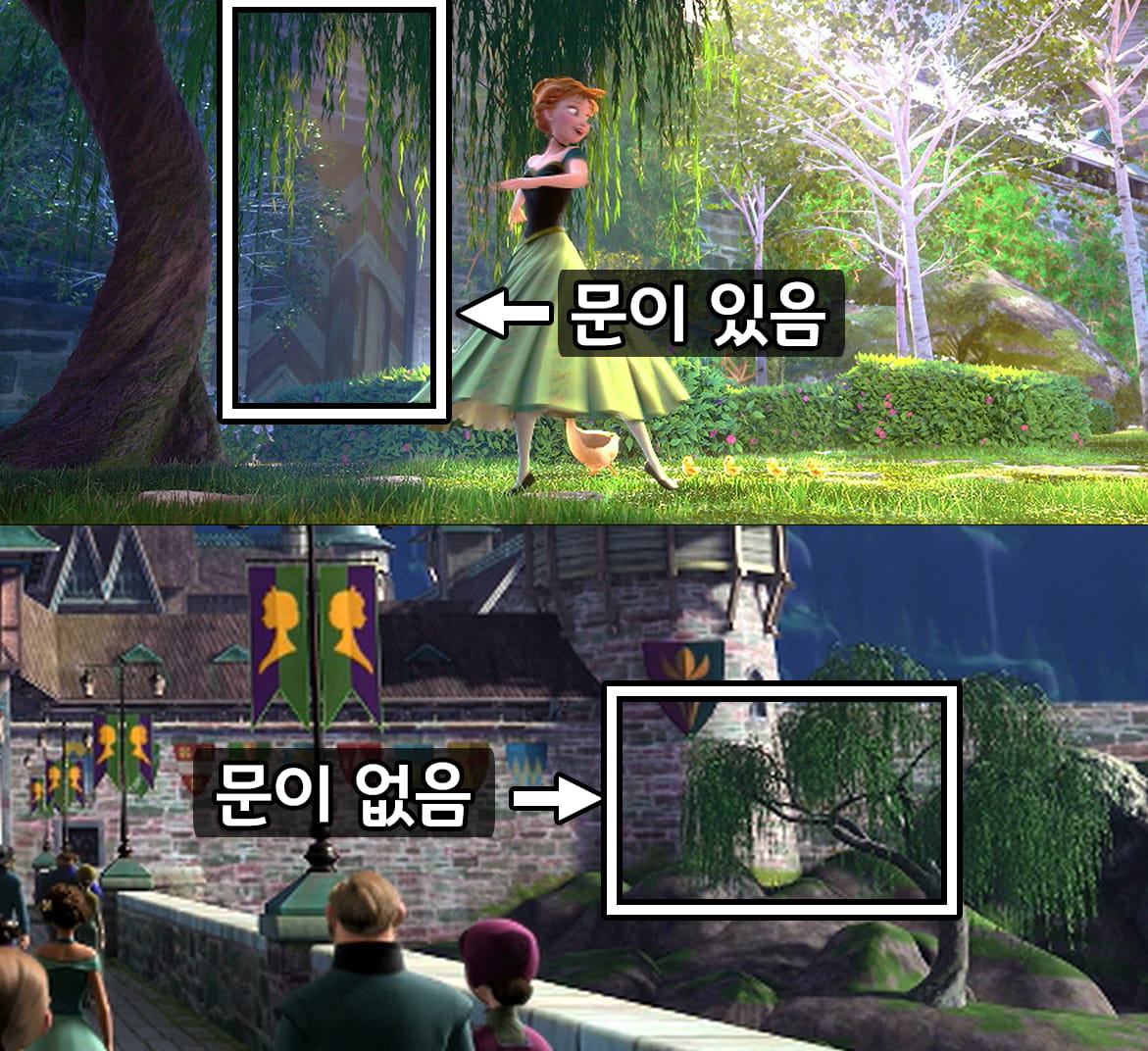 두 지형의 출입문의 유무 비교