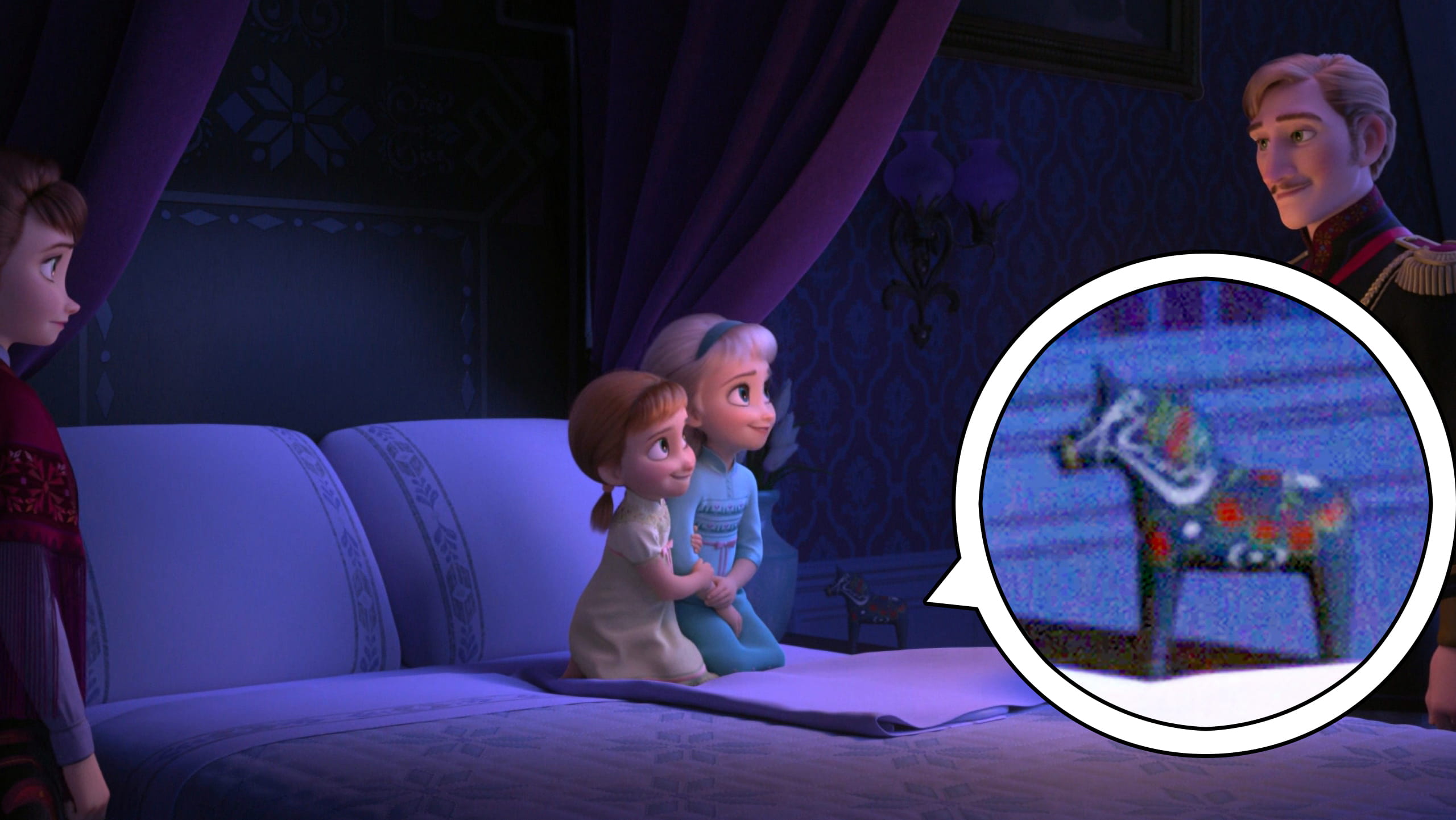 엘사의 침대 옆 탁자 위에 올려져 있는 유니콘 조각상